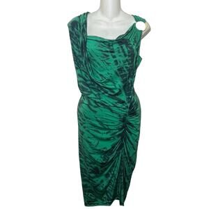Michelle Jonas Green Tie Dye Ombre Gold Ring Ruched Dress Sz Small Resort Travel